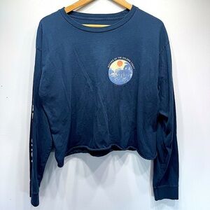 J Galt Golden Coast Long Sleeve 100% Cotton Tee Raw Hem Navy Blue Made in USA